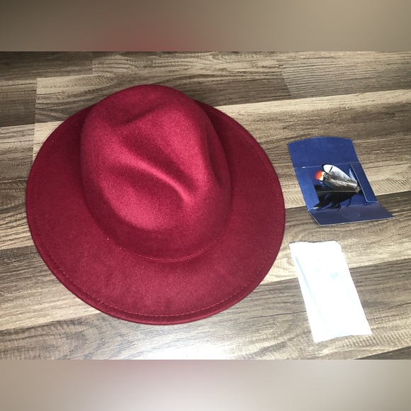 FADACHY Classic Fedora Hats for Men & Women’s Wide Brim Felt Hat Red W Feathers - Picture 5 of 10